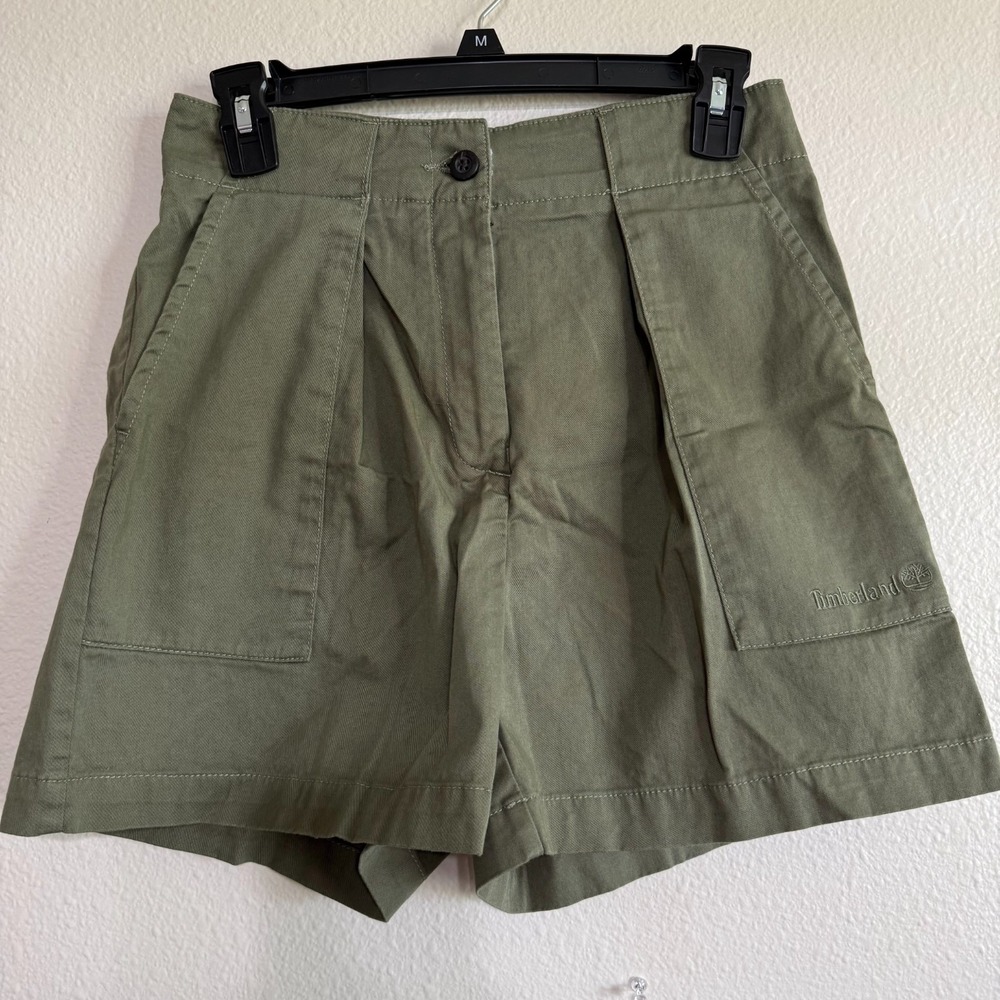 Timberland Shorts Women's 27 Olive Green Pleated High-Waisted 4" Inseam Classic‎